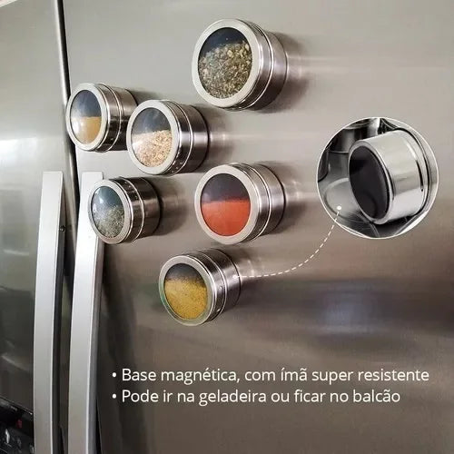 Conjunto De Porta Temperos Magnético Em Aço Inox