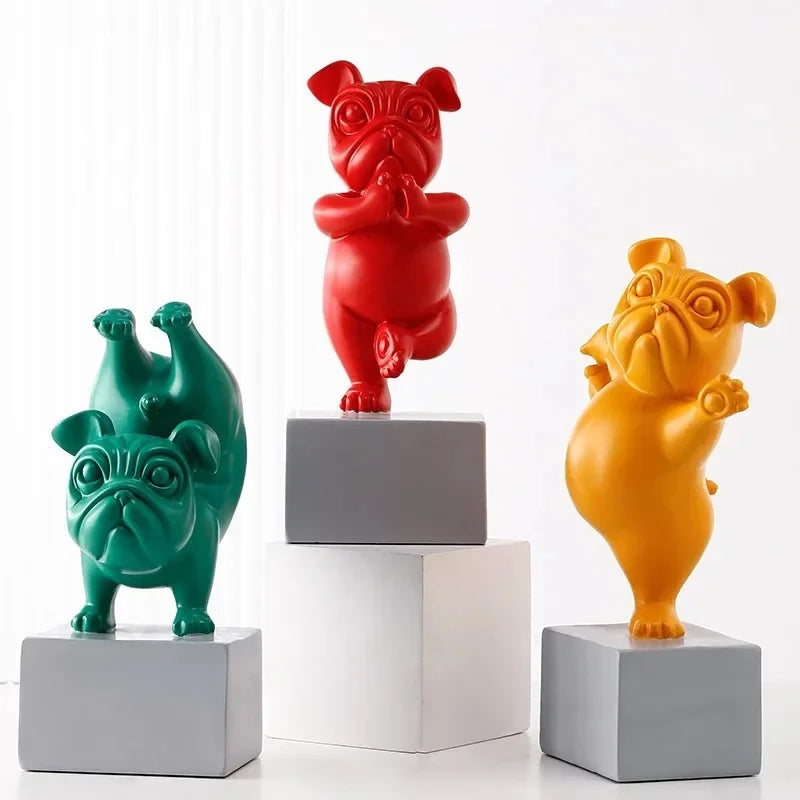 Adorável yoga francês bulldog estátua estatuetas de resina nordic criativo dos desenhos animados estatuetas animais decoração do quarto das crianças artesanato