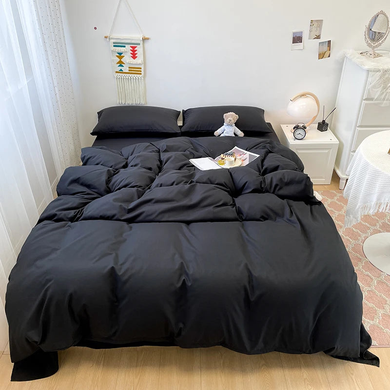 Conjunto de cama preto conjunto de roupa de cama macia de algodão lavado capa de edredão fronha e lençol постельное бельё набор roupas de cama para casa