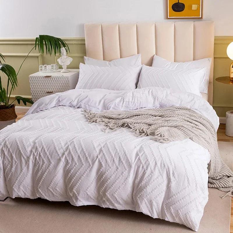 Conjunto de cama queen com corte ondulado, de alta qualidade, confortável, ondulado, listrado, capa de edredom, cama de casal, solteiro, conjuntos de capa de edredom