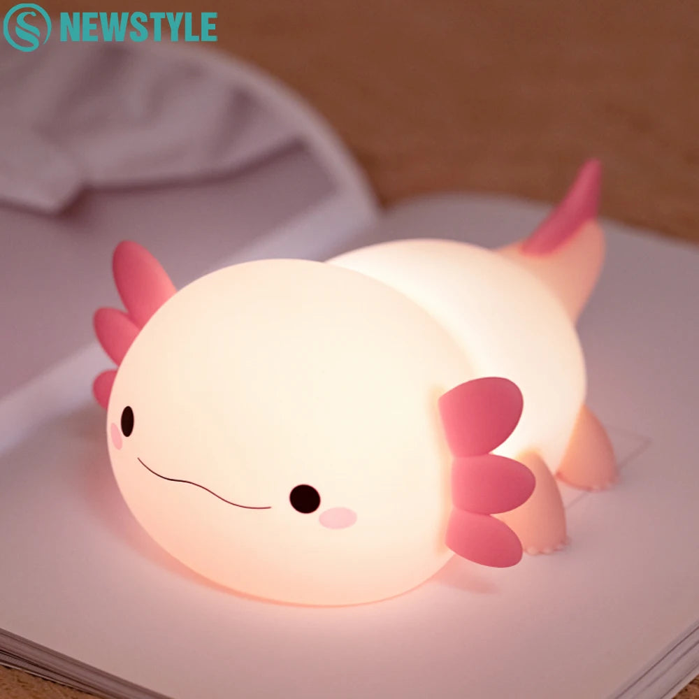 Bonito axolotl luz da noite silicone berçário dormir lâmpada controle de toque nightlights usb recarregável lâmpada mesa para bebê criança